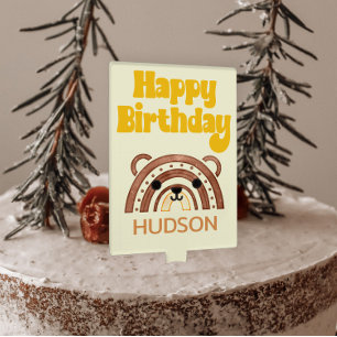 Boho Rainbow First Birthday Woodland Bear Cake Topper