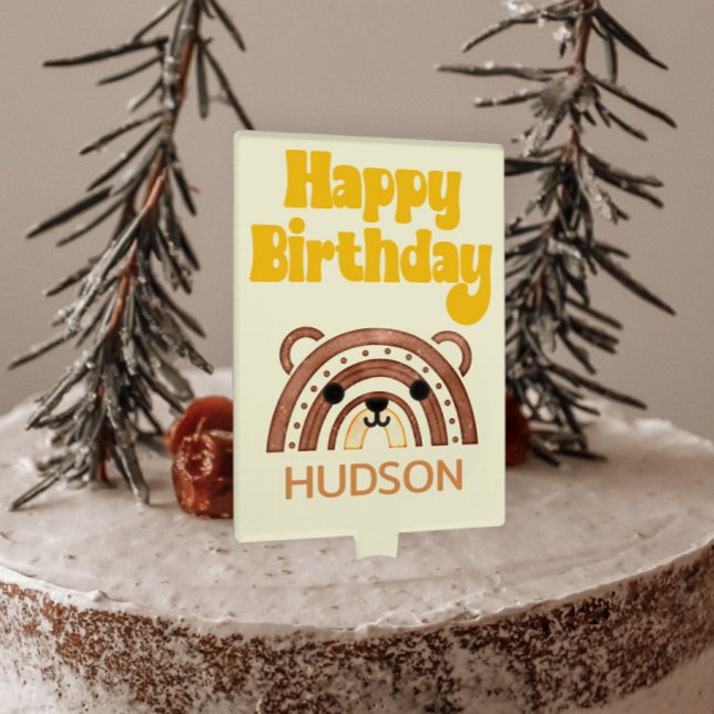 Boho Rainbow First Birthday Woodland Bear Cake Topper (Creator Uploaded)