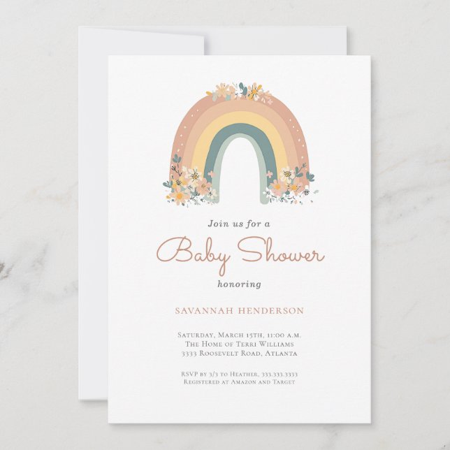 Boho Rainbow Floral Baby Shower Invitation (Front)