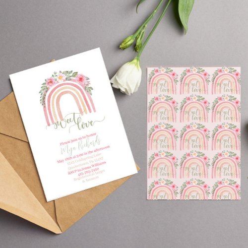 Boho Rainbow floral baby shower invitation