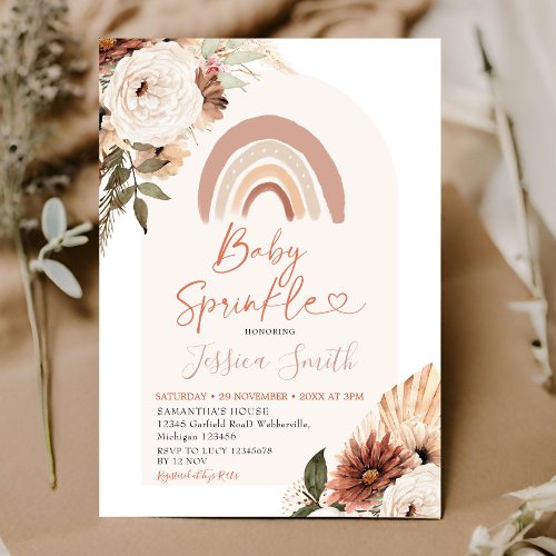 Boho Rainbow Floral Baby Sprinkle Baby Shower Invitation