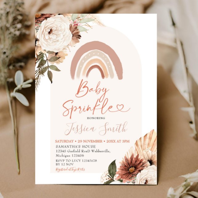 Boho Rainbow Floral Baby Sprinkle Baby Shower Invitation (Creator Uploaded)
