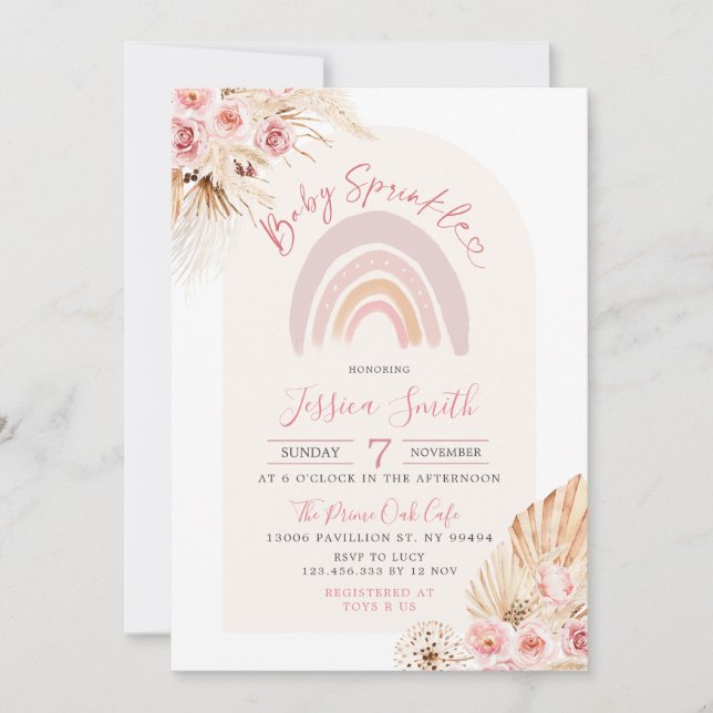 Boho Rainbow Floral Baby Sprinkle Invitation (Front)