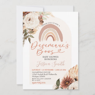 Boho Rainbow Floral Devereaux's Bows Baby Shower Invitation