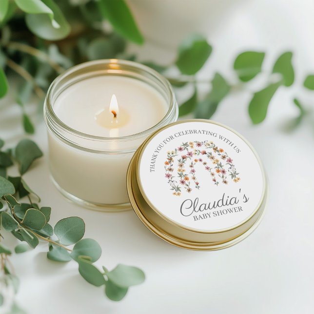 Boho Rainbow Floral Wildflower Girl Baby Shower Classic Round Sticker (Creator Uploaded)