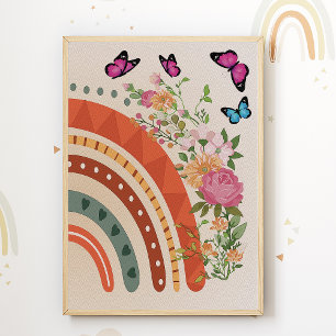 Boho Rainbow Flower Nursery Print Kids Room Poster