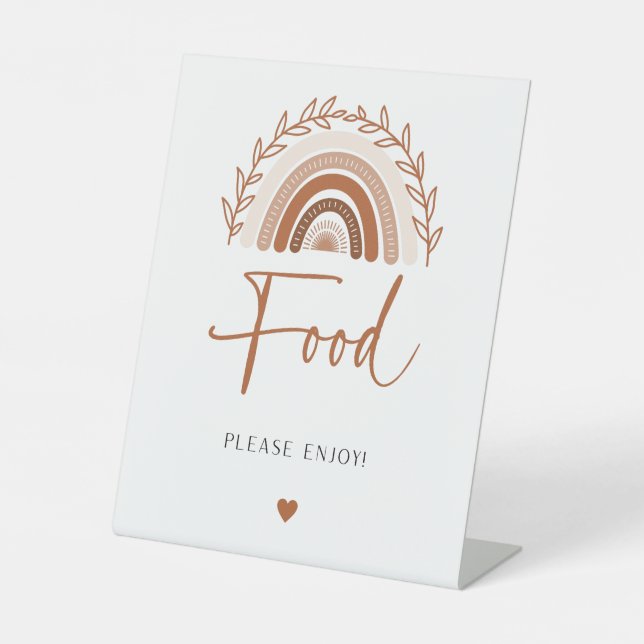 Boho Rainbow Food Sign, Terracotta Baby Shower Pedestal Sign (Front)