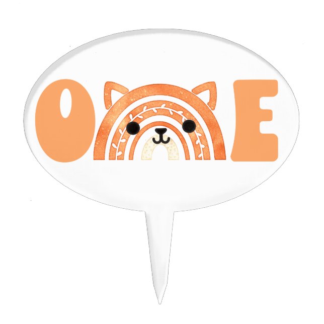 Boho Rainbow Fox First Birthday Woodland Cake Topper (Front)