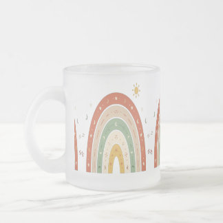 Boho Rainbow Frosted Glass Coffee Mug atau Cute Ea
