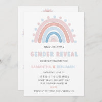 Boho Rainbow Gender Reveal Invitation, Blue & Pink Invitation