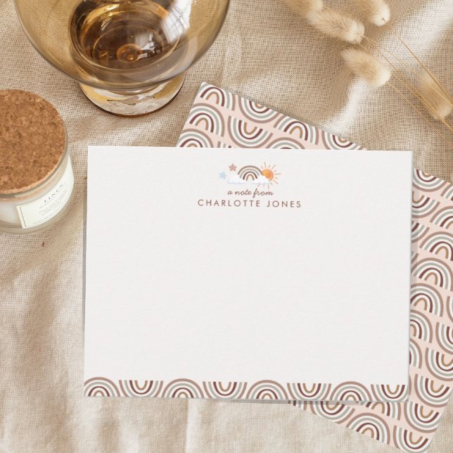 Boho Rainbow Geometric Pattern Kids Stationery Note Card (Creator Uploaded)