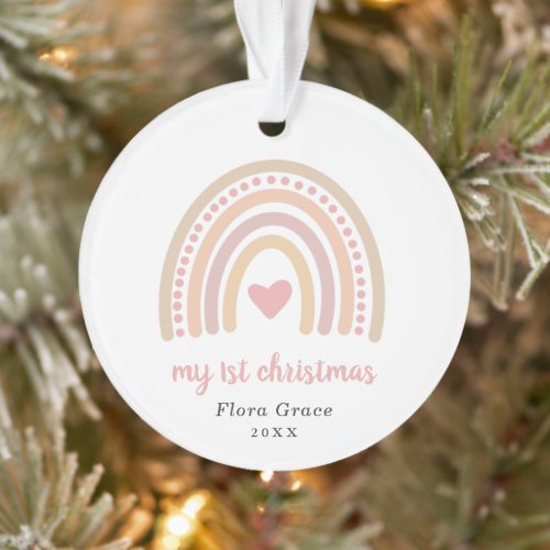 Boho Rainbow Girl Baby Photo My First Christmas Ornament