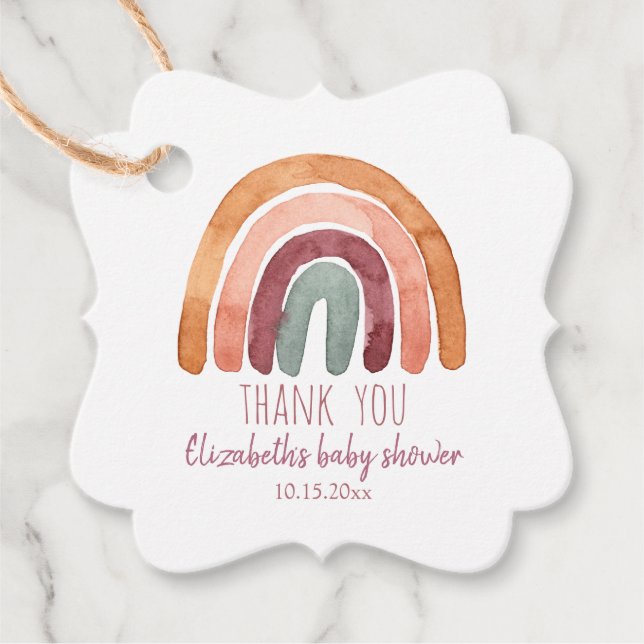 Boho Rainbow Girl Baby Shower Thank You  Favor Tags (Front)