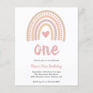 Boho Rainbow Girl Budget First Birthday Invitation