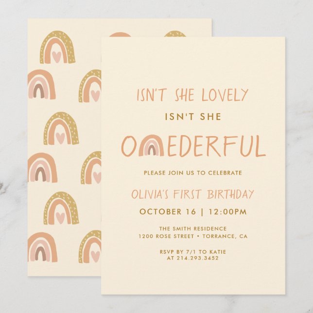 Boho Rainbow Girl Lovely First Onederful Birthday Invitation (Front/Back)
