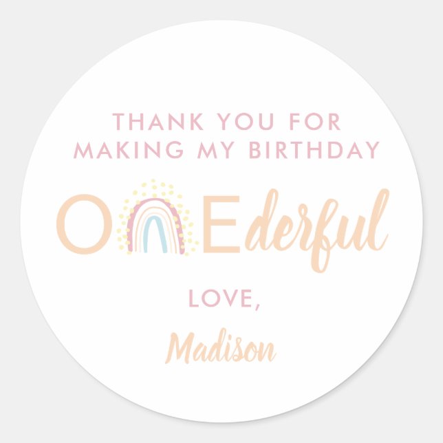Boho Rainbow Girl Lovely Onederful Thank You Classic Round Sticker (Front)