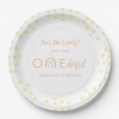 Boho Rainbow Girl Onederful Birthday Paper Plates