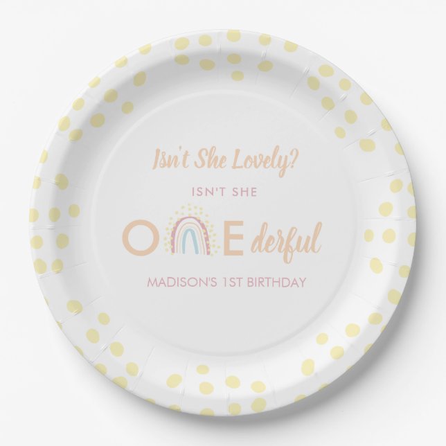 Boho Rainbow Girl Onederful Birthday Paper Plates (Front)