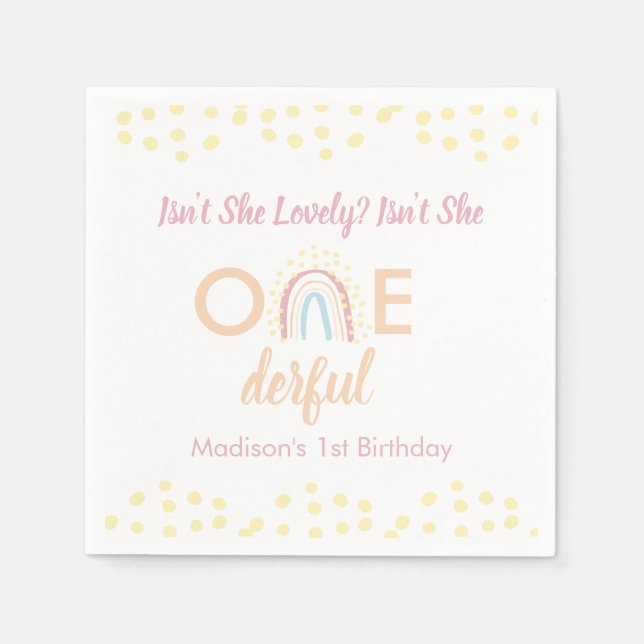 Boho Rainbow Girl Onederful  Napkins (Front)