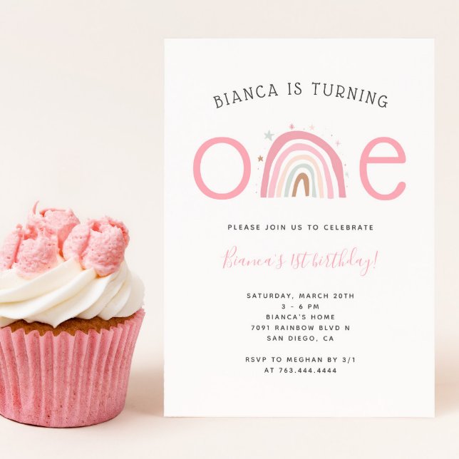 Boho Rainbow Girl's 1st Birthday Party  Invitation