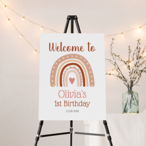 Boho Rainbow Girls 1st Birthday Welcome Sign