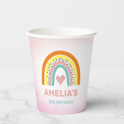 Boho Rainbow Girls Birthday Party Paper Cups