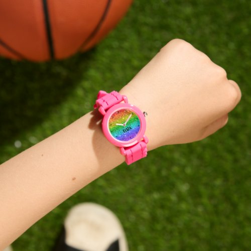 Boho Rainbow Glitter Cute Girls Pink Kids Watch