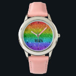Boho Rainbow Glitter Cute Girls Pink Kids Watch<br><div class="desc">Cute rainbow glitter watch. Girly,  Perfect for kids. Personalize it with your child's name.</div>