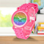 Boho Rainbow Glitter Cute Girls Pink Kids Watch<br><div class="desc">Cute rainbow glitter watch. Girly,  Perfect for kids. Personalize it with your child's name.</div>