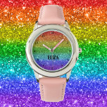 Boho Rainbow Glitter Cute Girls Pink Kids Watch<br><div class="desc">Cute rainbow glitter watch. Girly,  Perfect for kids. Personalize it with your child's name.</div>