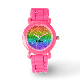 Boho Rainbow Glitter Cute Girls Pink Kids Watch