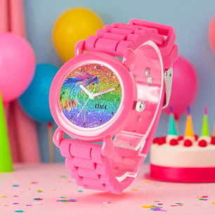 Boho Rainbow Glitter Cute Girls Unicorn Kids Watch