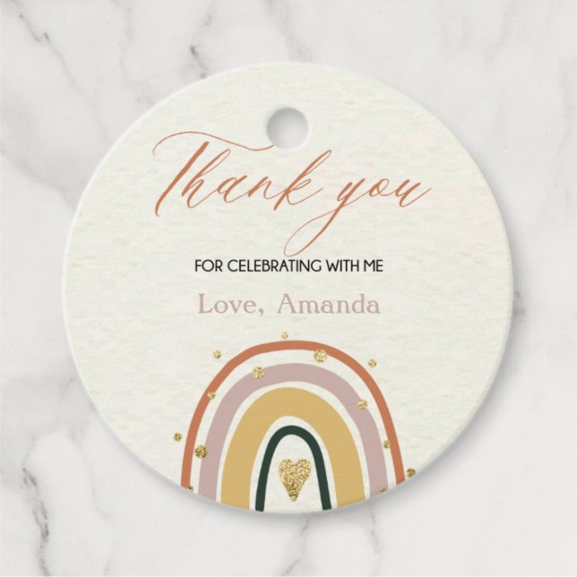 Boho Rainbow Gold Circle Thank You Tag (Front)