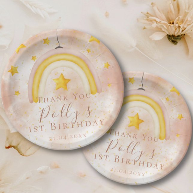 Boho Rainbow Gold Stars Magic Dust 1st Birthday Paper Plates (Creator Uploaded)