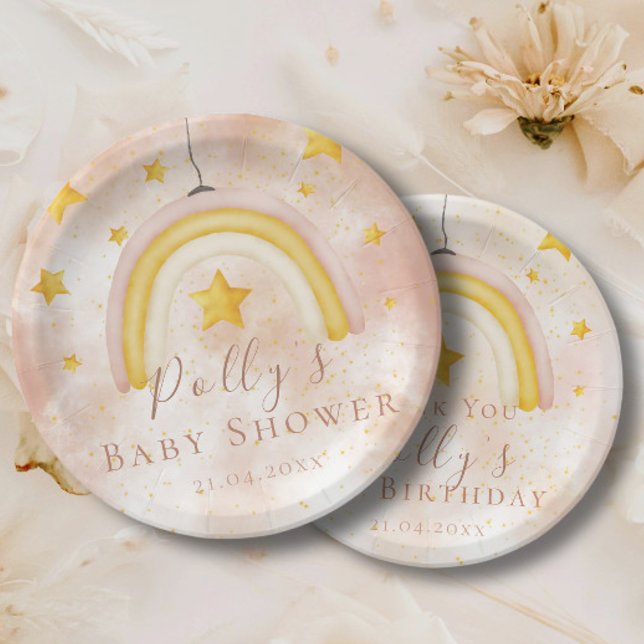 Boho Rainbow Gold Stars Magic Dust Baby Shower Paper Plates (Creator Uploaded)