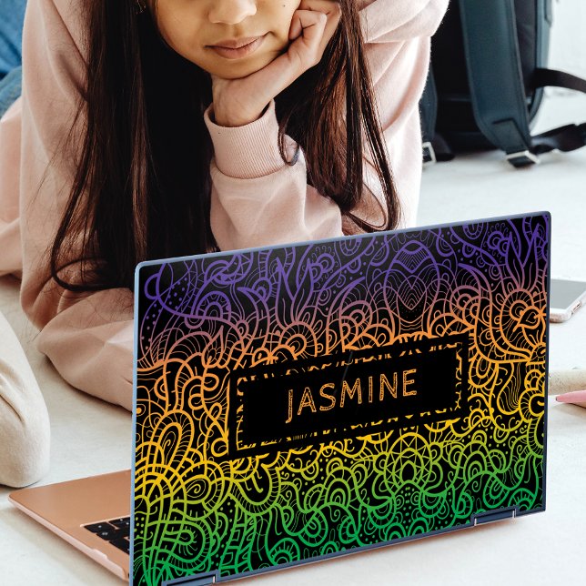 Boho Rainbow Gradient Doodle Line Art Black HP Laptop Skin (Creator Uploaded)