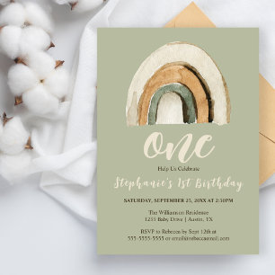 Boho Rainbow Green 1st Birthday Budget Invitation