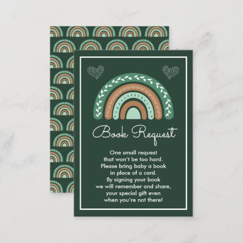 Boho Rainbow Green Baby Shower Book Request Enclosure Card