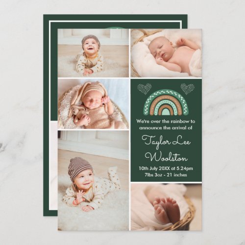 Boho Rainbow Green Birth Announcement