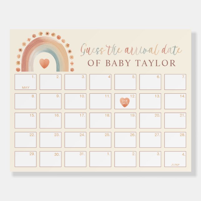 Boho Rainbow Guess the Due Date Game – Baby Shower Foam Board (Front)