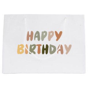 Boho Rainbow Handwritten Happy Birthday Large Gift Bag