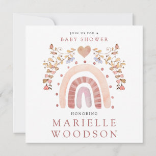 Boho Rainbow Heart Baby Shower Invitation