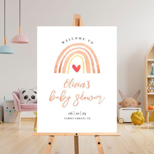 Boho Rainbow Heart Baby Shower Welcome Sign