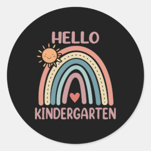 Boho Rainbow Heart For Teachers Women Hello Kinder Classic Round Sticker
