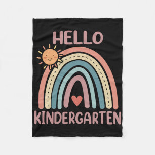 Boho Rainbow Heart For Teachers Women Hello Kinder Fleece Blanket