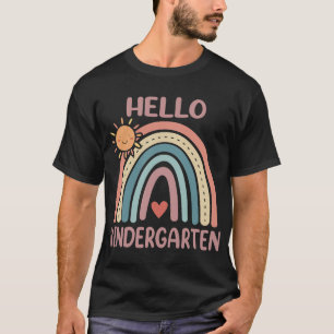 Boho Rainbow Heart For Teachers Women Hello Kinder T-Shirt