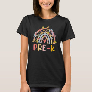 Boho Rainbow Heart For Teachers Women Hello Pre K T-Shirt