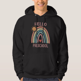 Boho Rainbow Heart For Teachers Women Hello Presch Hoodie