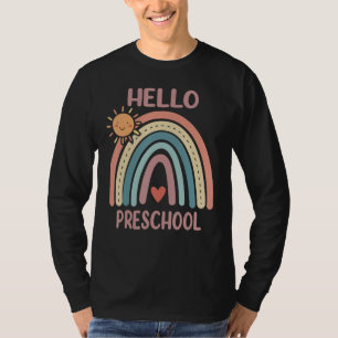 Boho Rainbow Heart For Teachers Women Hello Presch T-Shirt