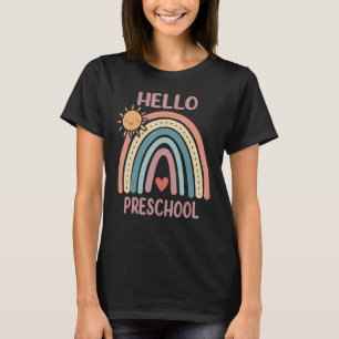Boho Rainbow Heart For Teachers Women Hello Presch T-Shirt